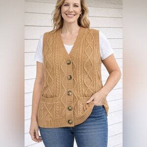Charter Club Camel Cable Knit Cardigan Vest